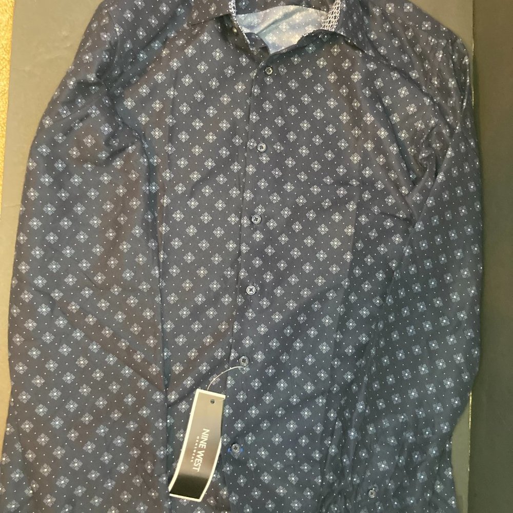 Navy Luxury Dress Shirt- Nine West- NWT!- 50% Off Retail! - Picture 3 of 11